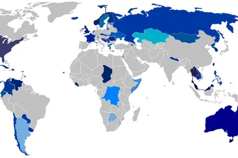 Map: Countries with blue on their national flags