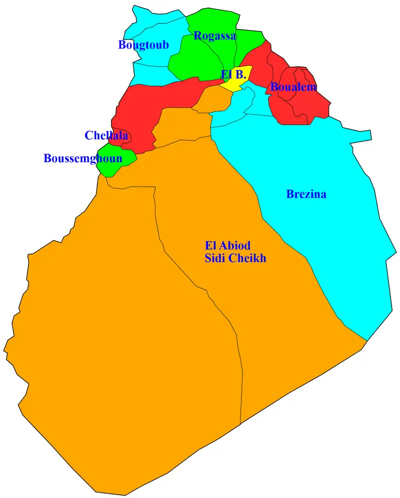 Map: Da 3200 Wilaya del Bayadh Map Dairas Names