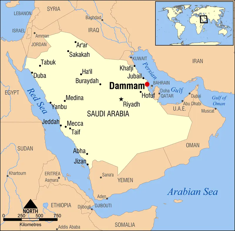 Map: Dammam Saudi Arabia Locator Map