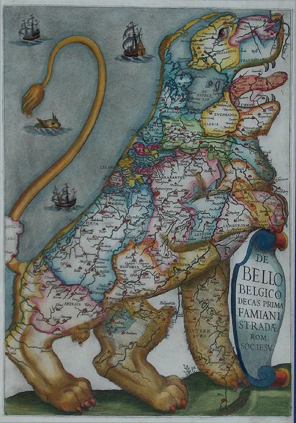 Map: De Bello Belgico – an artistic rendering of the Low Countries, ca. 1631