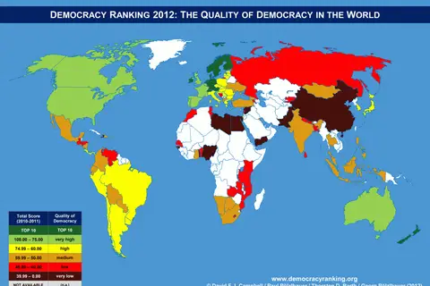 Map: Democracy Ranking 2012: the Quality of Democracy in the World