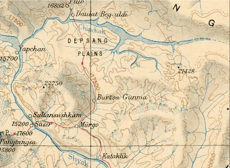 Map: Depsang Plains Survey of India Map 1916