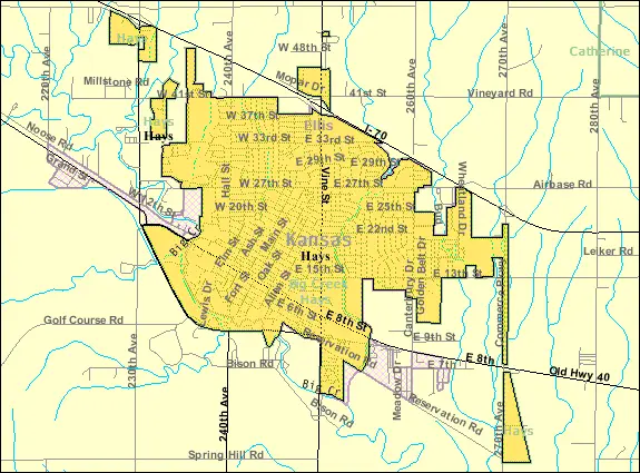 Map: Detailed Map of Hays Kansas