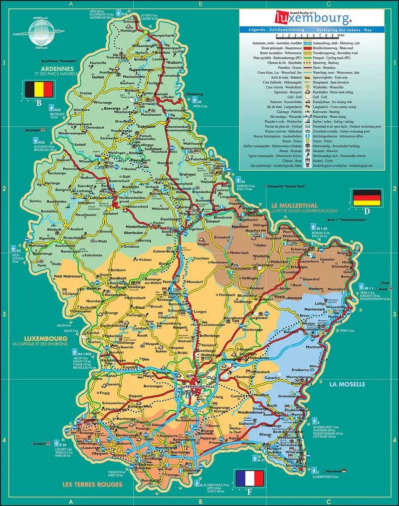 Map: Detailed map of Luxembourg and its regions and main towns/villages