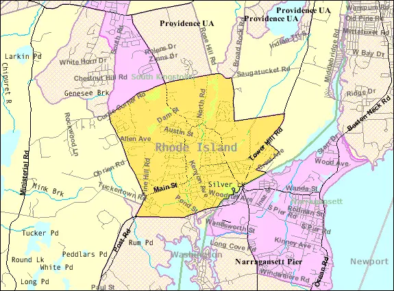 Map: Detailed Map of Wakefieldpeacedale Rhode Island