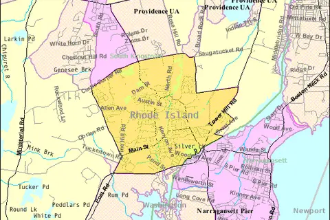 Map: Detailed Map of Wakefieldpeacedale Rhode Island