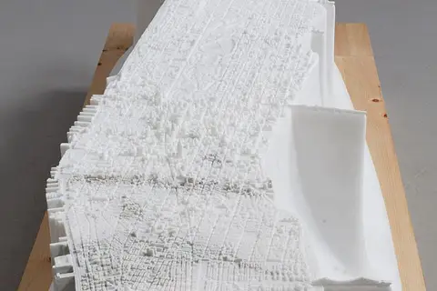 Map: Detailed replica of Manhattan carved out in a 2.5 tonne block of marble by the Japanese artist Yutaka Sone