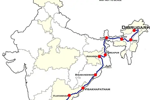 Map: Dibrugarh Kanyakumari Vivek Express Route Map