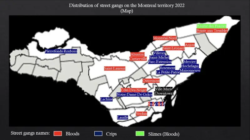 Map: Distribution of Street Gangs on the Montreal Territory 2022 Map