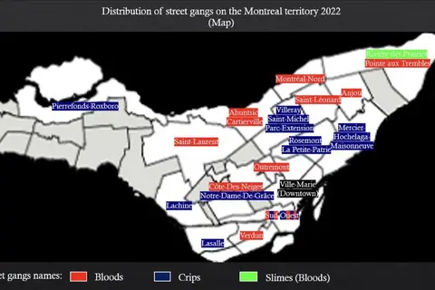 Map: Distribution of Street Gangs on the Montreal Territory 2022 Map