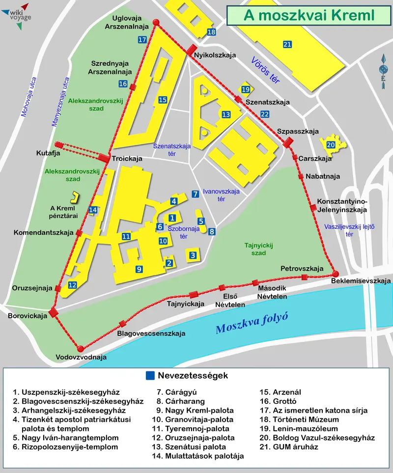 Map: Draft Map of the Moscow Kremlin in Hungarian