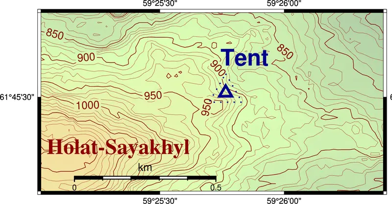Map: Dyatlov Pass Incident Accurate Mountain and Tent Map 1