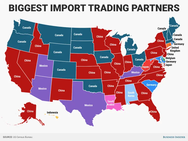 Map: Each State’s Biggest export Trading Partner