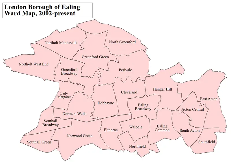 Map: Ealing London Uk Labelled Ward Map 2002