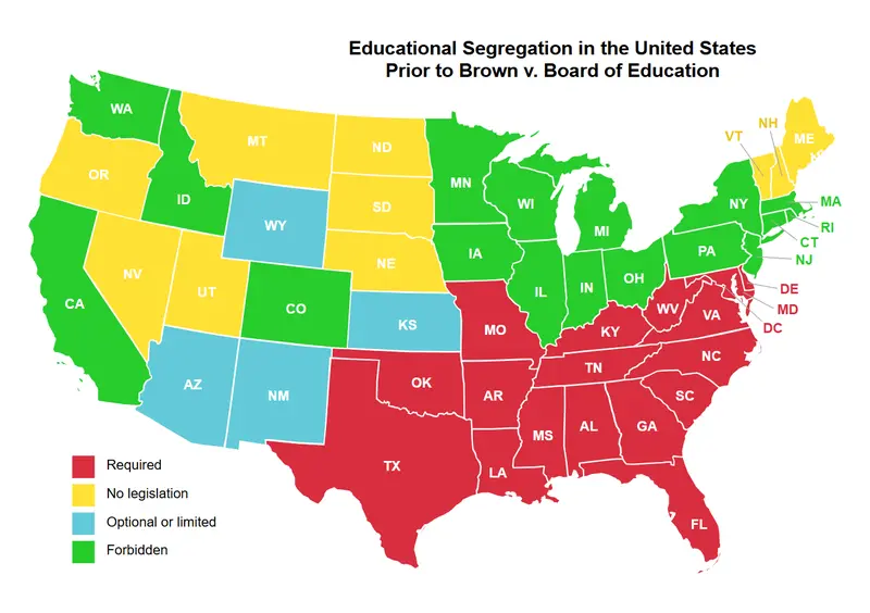 Map: Educational Separation in the Us Prior to Brown Map