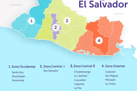 Map: El Salvador Mapa Por Zonas Geogrficas