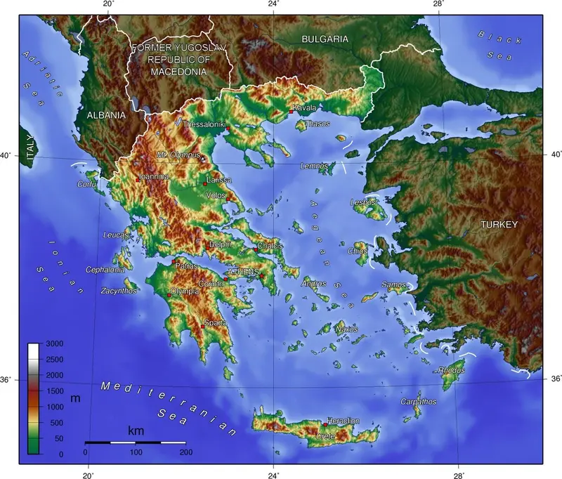 Map: Elevation map of Greece