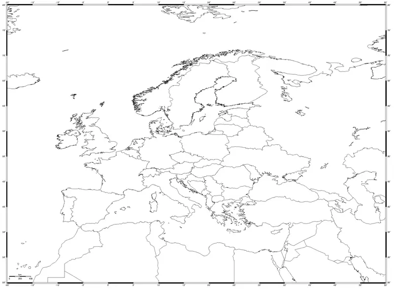 Map: Equidistant Cylindrical Blank Map of Europe