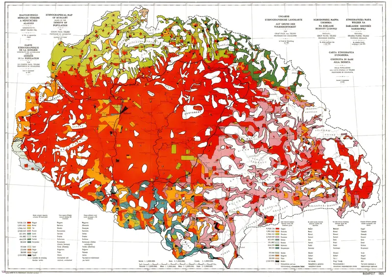Map: Ethnographic Map of Hungary 1910 by Teleki Carte Rouge