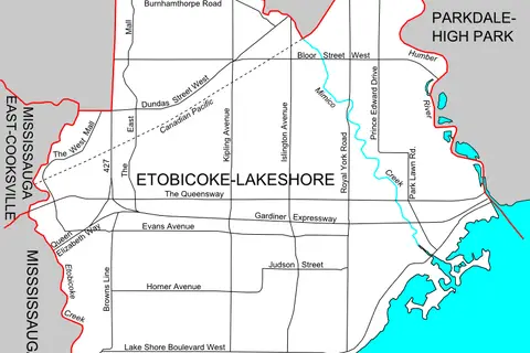 Map: Etobicokelakeshore Riding Map