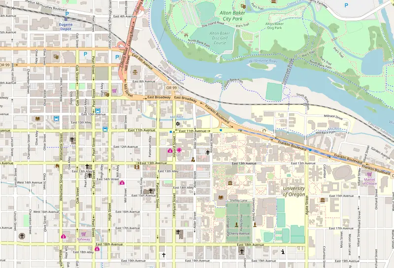 Map: Eugene Oregon Downtown Openstreet Map