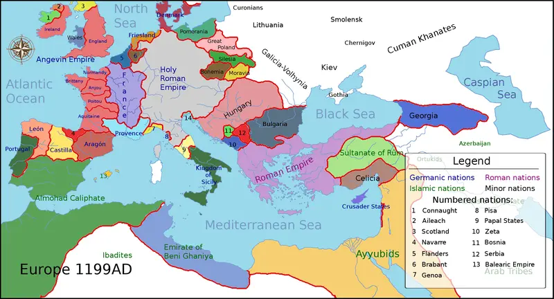 Map: Europe 1199Ad Political Map