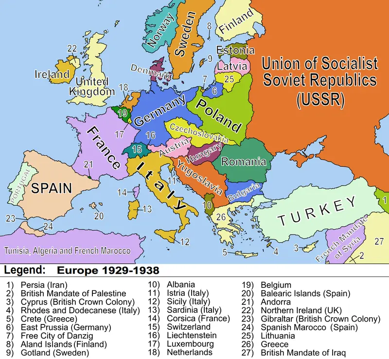 Map: Europe 19291938 Political Map