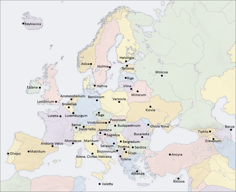 Map: Europe Capital Cities Map Latin