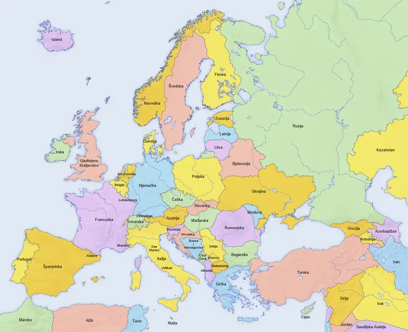 Map: Europe Countries Map 2 Hr