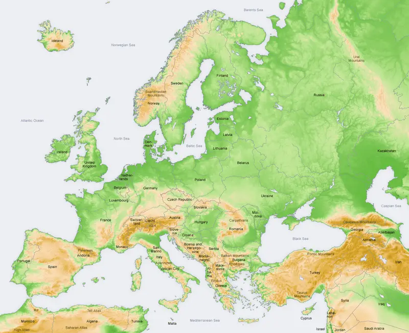 Map: Europe Topography Map En