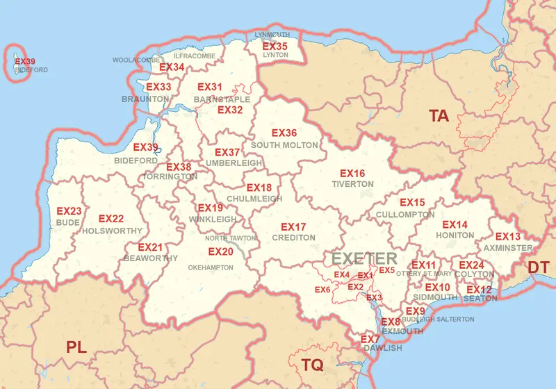 Map: Ex Postcode Area Map