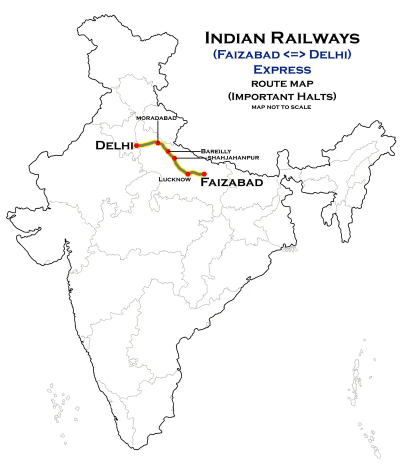Map: Faizabad Delhi Express Route Map