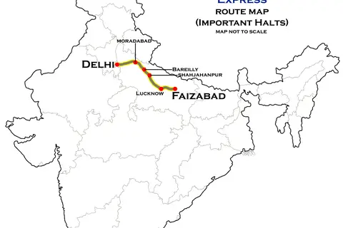 Map: Faizabad Delhi Express Route Map