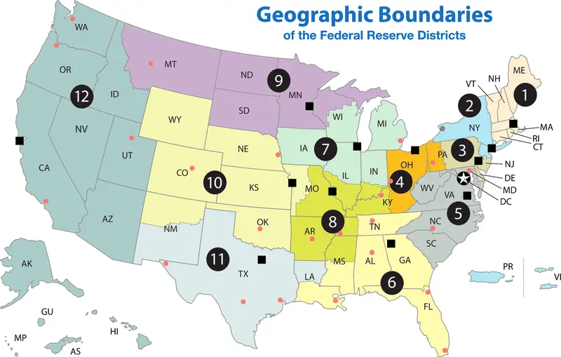 Map: Federal Reserve Districts Map Banks Branches