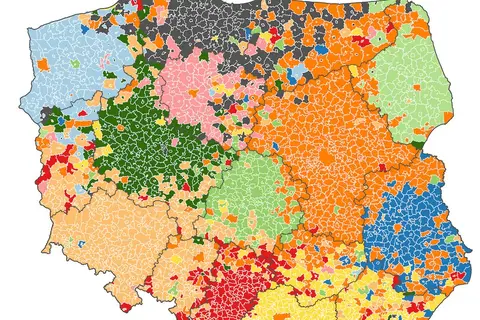 Map: First choice cities in Poland,ie first cities taken into consideration when planning the move