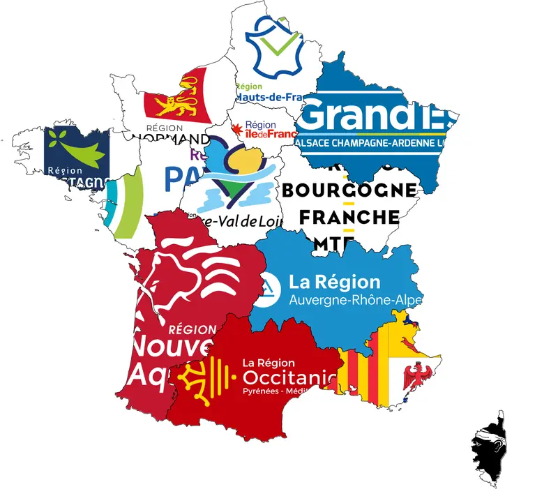 Map: Flag Map of French Regions Logo Flags