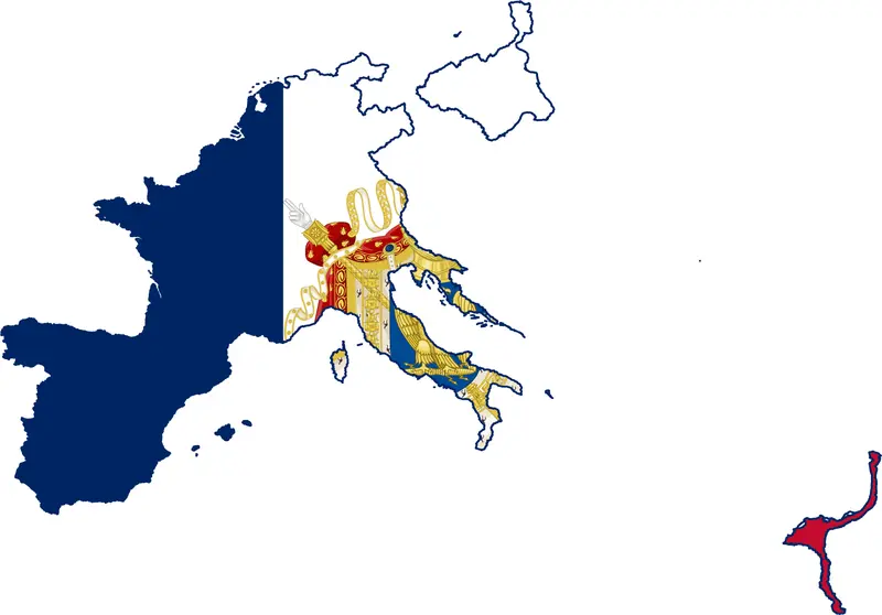 Map: Flag Map of the First French Empire Areas of Influence