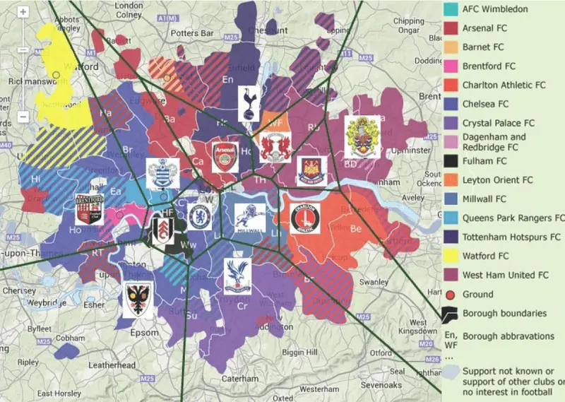 Map: Football Supporter Map of London