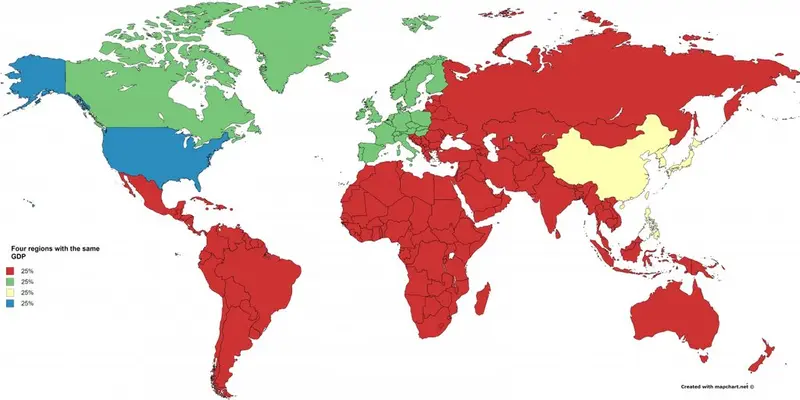 Map: Four regions with the same GDP