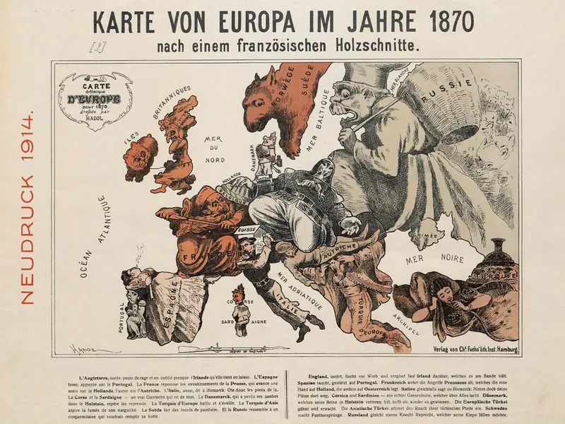 Map: French satirical cartoon map of Europe in 1870