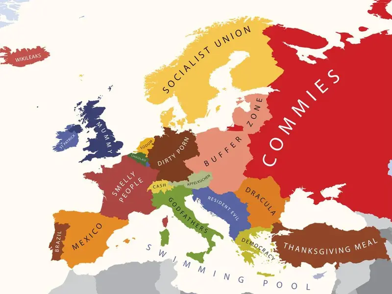 Map: Funny map of American view of Europe