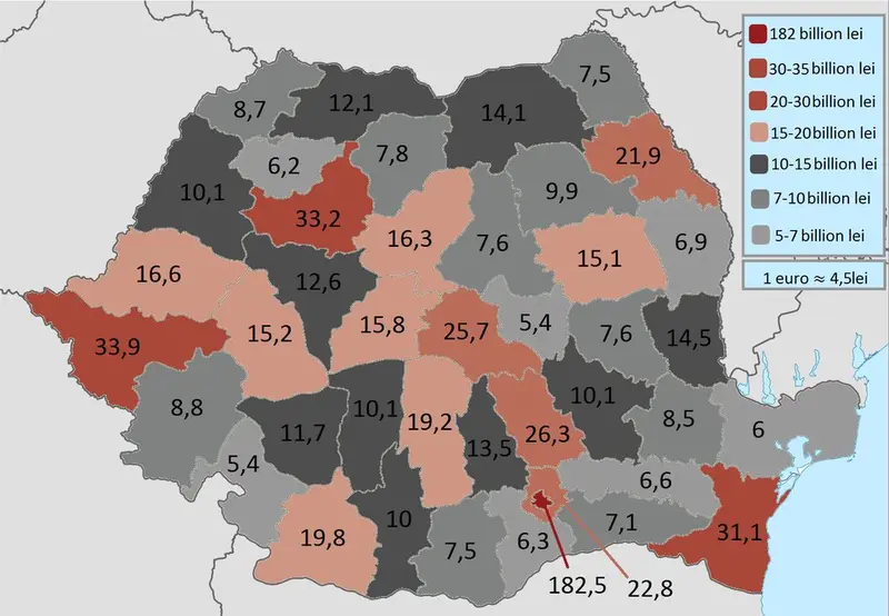 Map: GDP of Romanian counties