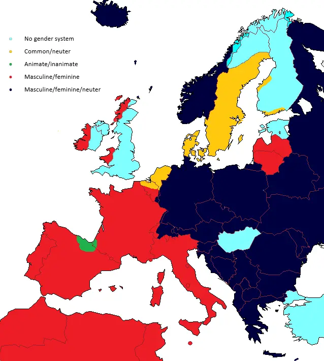 Map: Gender in European languages