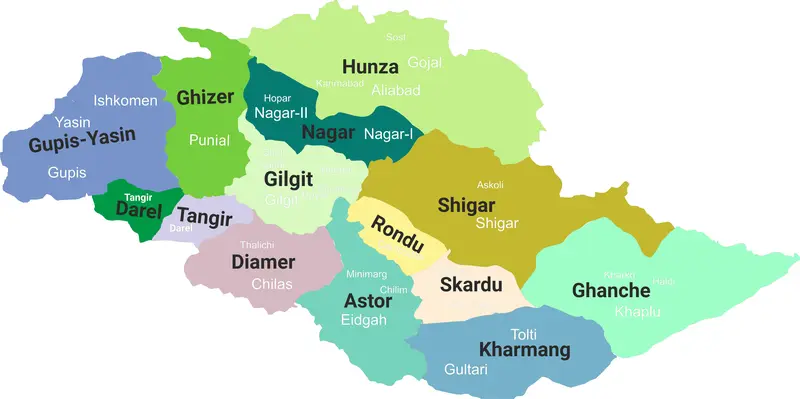 Map: Gilgitbaltistan Map with Tehsils Labelled