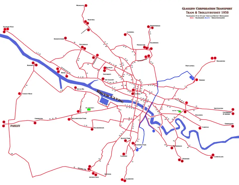 Map: Glasgow Tram Map 1950