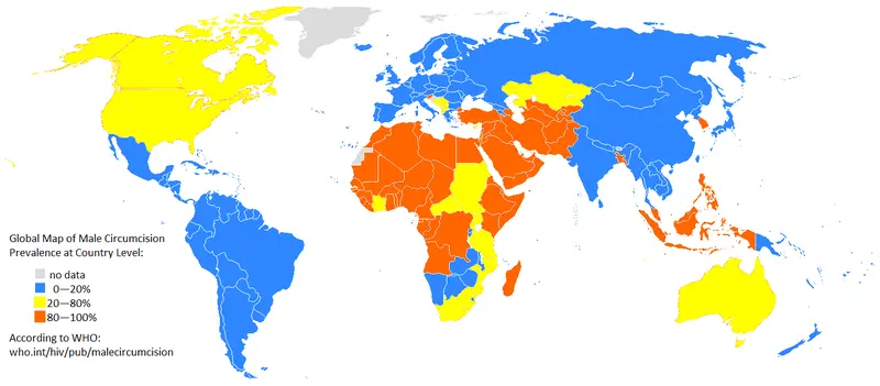 Map: Global Map of Male Circumcision Prevalence at Country Level