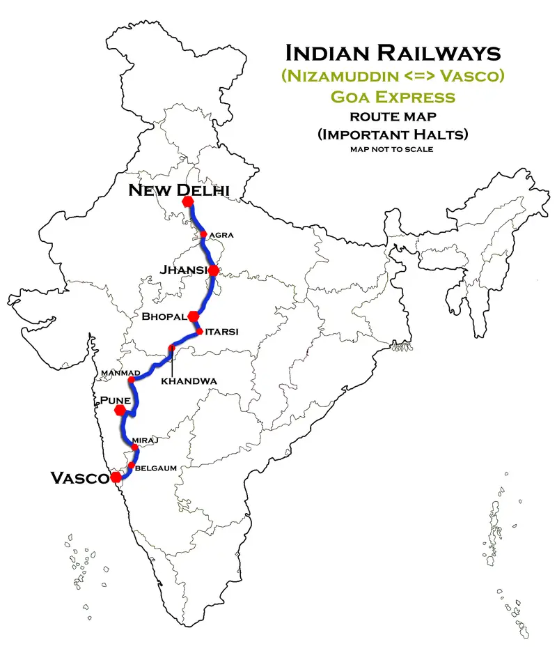 Map: Goa Express Vasco Nizamuddin Route Map