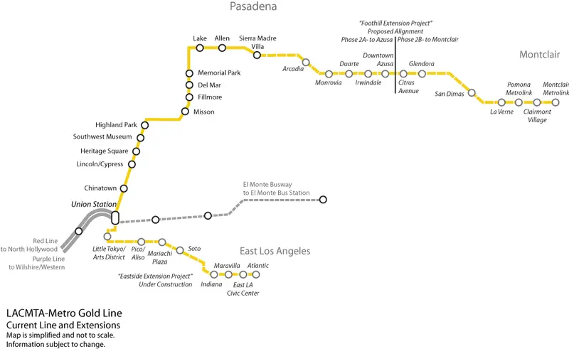 Map: Gold Line Map Future of the Los Angeles County Metro System