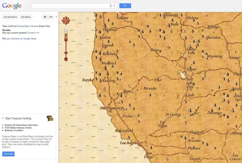 Map: Google maps is doing a “Treasure” map view today