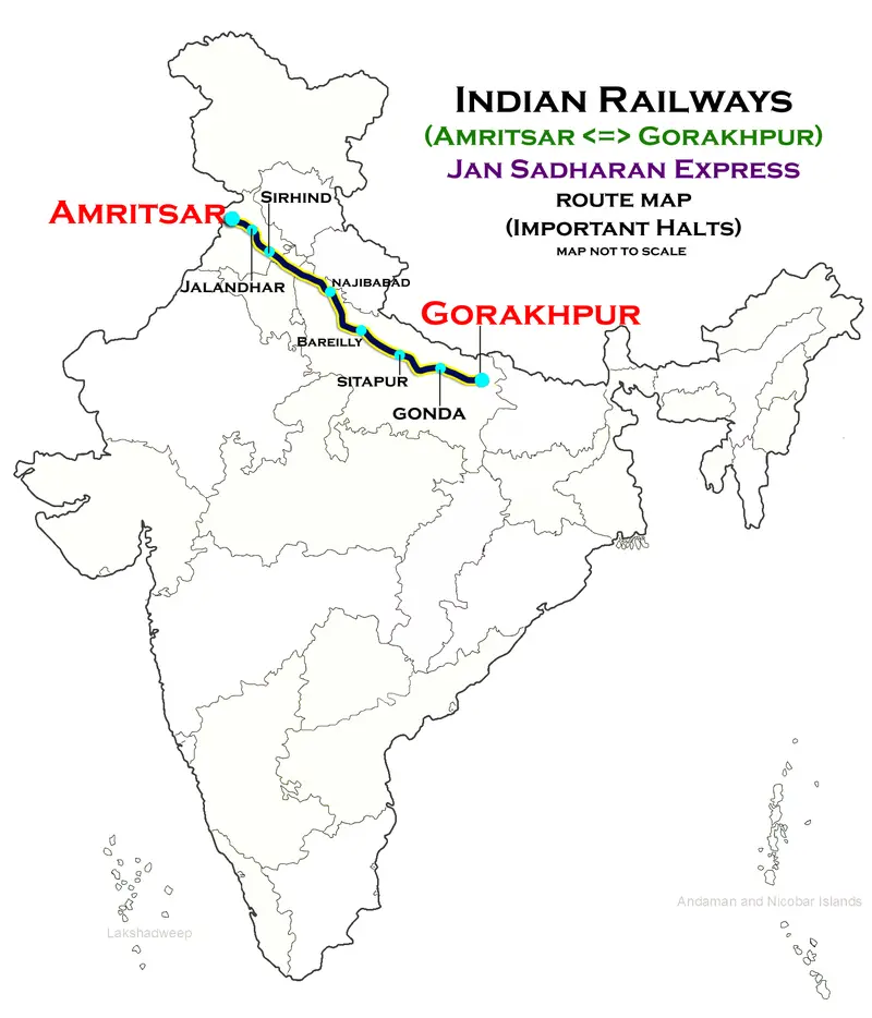 Map: Gorakhpur Amritsar Jan Sadharan Express Route Map